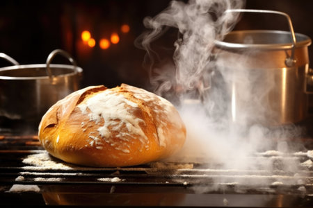 hot steam rising from freshly baked bread, created with generative aiの素材
