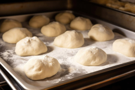 close-up of dough undersides showing browning in oven, created with generative aiの素材