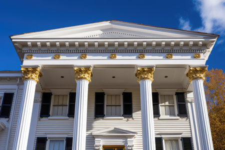 greek revival style cornice and pediment detail shot, created with generative aiの素材