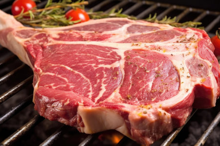 close-up of porterhouse before turning on the grill, created with generative aiの素材