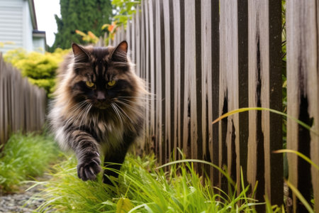a garden fence with claw marks and fur from a large animal, created with generative aiの素材