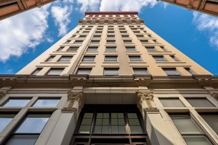 skyscraper in the italianate style with distinctive deep eaves, created with generative aiの素材