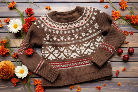 fair isle knitting pattern in a rustic sweater, created with generative aiの素材
