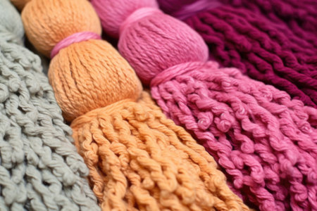 close-up of a chunky tassel on a knitted throw, created with generative aiの素材