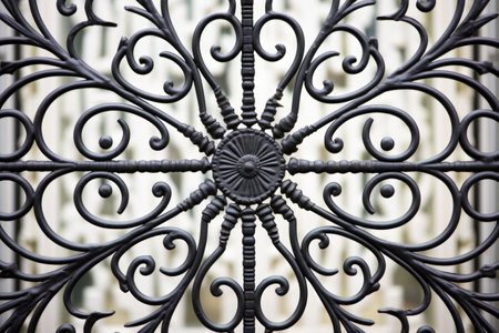 close up of wrought iron gate detail, created with generative aiの素材