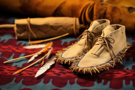 unfinished moccasin with a needle and thread beside it, created with generative aiの素材