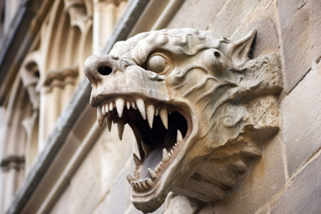 carved stone gargoyle on a cathedral, created with generative aiの素材