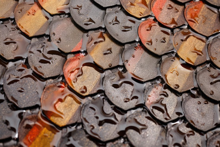 close-up of water snake scales after rain, created with generative aiの素材
