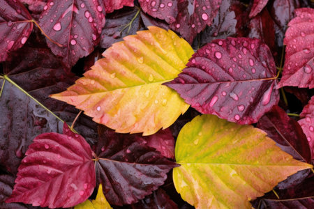 autumn colored sherry vine leaves, created with generative aiの素材