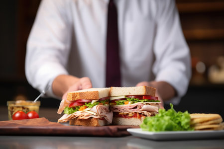 nutritionist suggesting a turkey and cranberry sandwich for a meal, created with generative aiの素材
