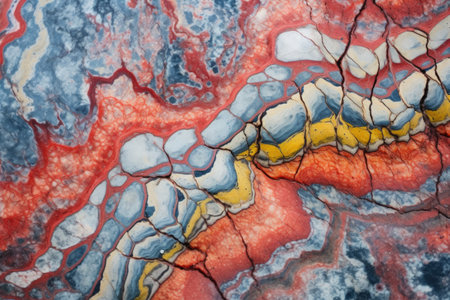 colorful veins in a piece of volcanic jasper, created with generative aiの素材