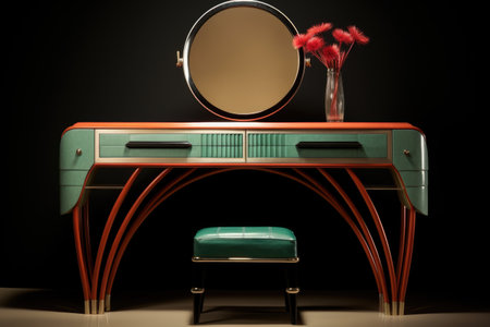art deco vanity with mirror and vintage lipstick on top, created with generative aiの素材