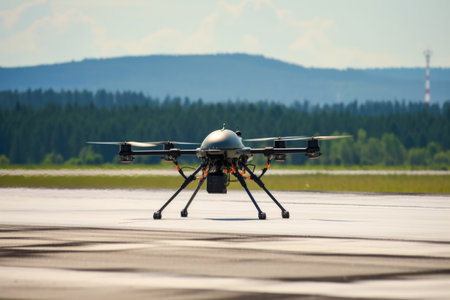 a drone taking off from a launch pad at a test site, created with generative aiの素材