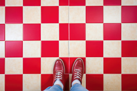 red and white checkerboard floor tiles, created with generative aiの素材