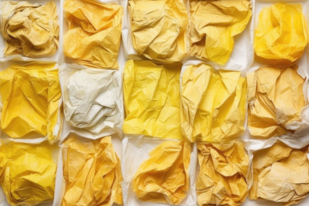 multiple shots of yellowed, crumpled, greaseproof paper, created with generative aiの素材