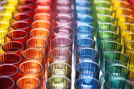 array of colored glass arranged by hue, created with generative aiの素材