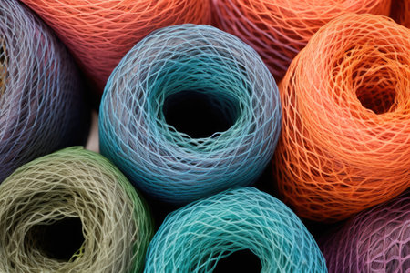 high-res photo of rolled up fishnets for artisan projects, created with generative aiの素材