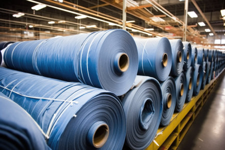 massive reels of denim fabric, created with generative aiの素材