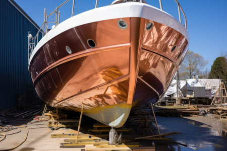 back luxury yacht hull before refinishing, created with generative aiの素材