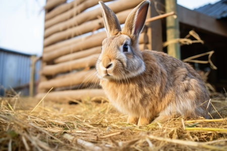 elderly rabbit near a hay rack, created with generative aiの素材
