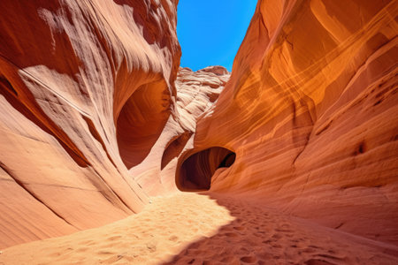 monolithic sandstone arch in a slot canyon complex, created with generative aiの素材