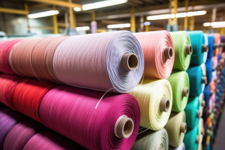 large roll of wool fabric waiting to be cut in the factory, created with generative aiの素材
