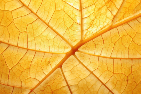 macro shot of maple leaf veins in amber light, created with generative aiの素材