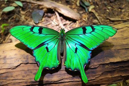 detail of emerald swallowtail butterfly, capturing iridescent texture, created with generative aiの素材