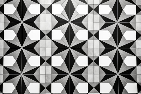 geometric-patterned floor tiles in black and white, created with generative aiの素材