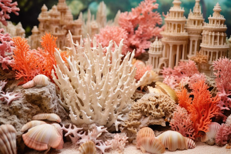 tabletop coral arrangement representing an ancient city, created with generative aiの素材