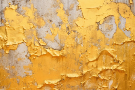 close-up of flaking gold paint on a concrete wall, created with generative aiの素材