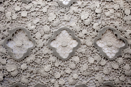 a hexagonal pattern within a silver floral lace texture, created with generative aiの素材