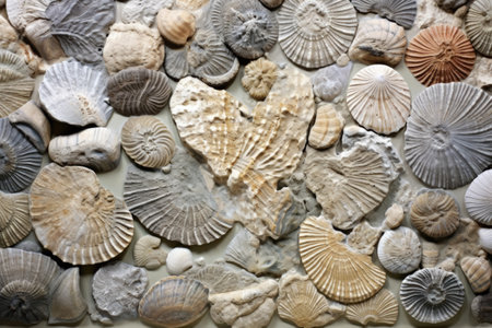 an array of ancient marine fossils, created with generative aiの素材