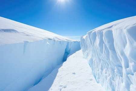 close-up of a glacial crevasse on a sunny day, created with generative aiの素材