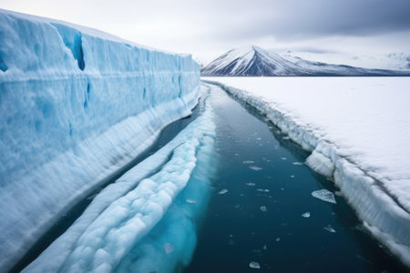 meltwater flowing into the sea from a glacier, created with generative aiの素材