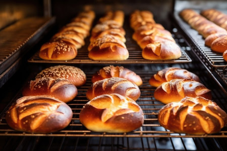 a variety of sandwich breads baking in the oven, created with generative aiの素材