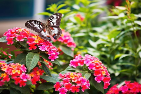 a beautiful butterfly perching on flowering plants, created with generative aiの素材
