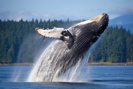 whale surfacing and blowing air through its spout, created with generative aiの素材