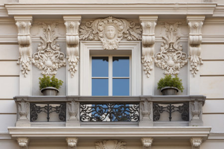 portrait shot of a belvederes decorative stonework on an italianate building, created with generative aiの素材