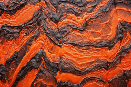 surface of fiery molten lava flowing, created with generative aiの素材