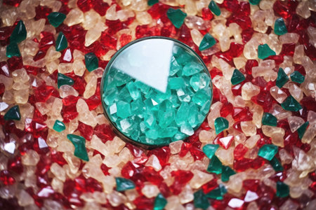 crushed glass christmas ornament on carpet, created with generative aiの素材