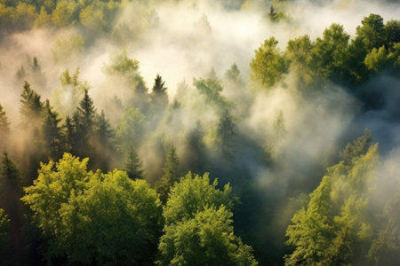 interaction of smoke with sunlight in the forest, created with generative aiの素材