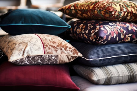cushions of different shapes and fabrics, created with generative aiの素材