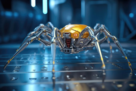 robotic spider-like nano machine on a metal surface, created with generative aiの素材