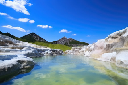 milky-colored hot spring in a volcanic area, created with generative aiの素材