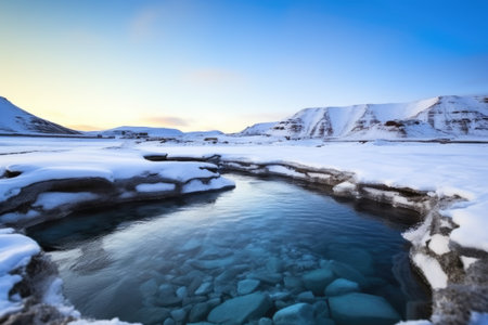 an icy hot spring in the arctic region, created with generative aiの素材