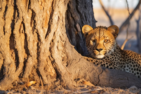 cheetah resting under a tree in the shadow, created with generative aiの素材