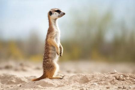 a meerkat standing and looking into the distance, created with generative aiの素材