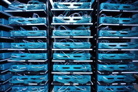 a neatly stacked pile of network switches, created with generative aiの素材