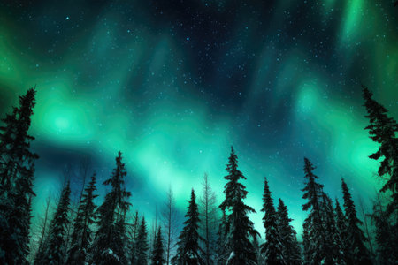 bright colored northern lights with a starry sky back drop, created with generative aiの素材